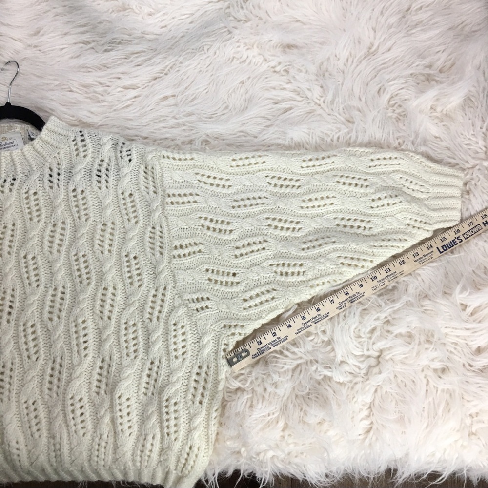 Vintage 90s Express Sweater | Cream Fisherman Knit Coastal Grandpa Chic - Picture 8 of 9